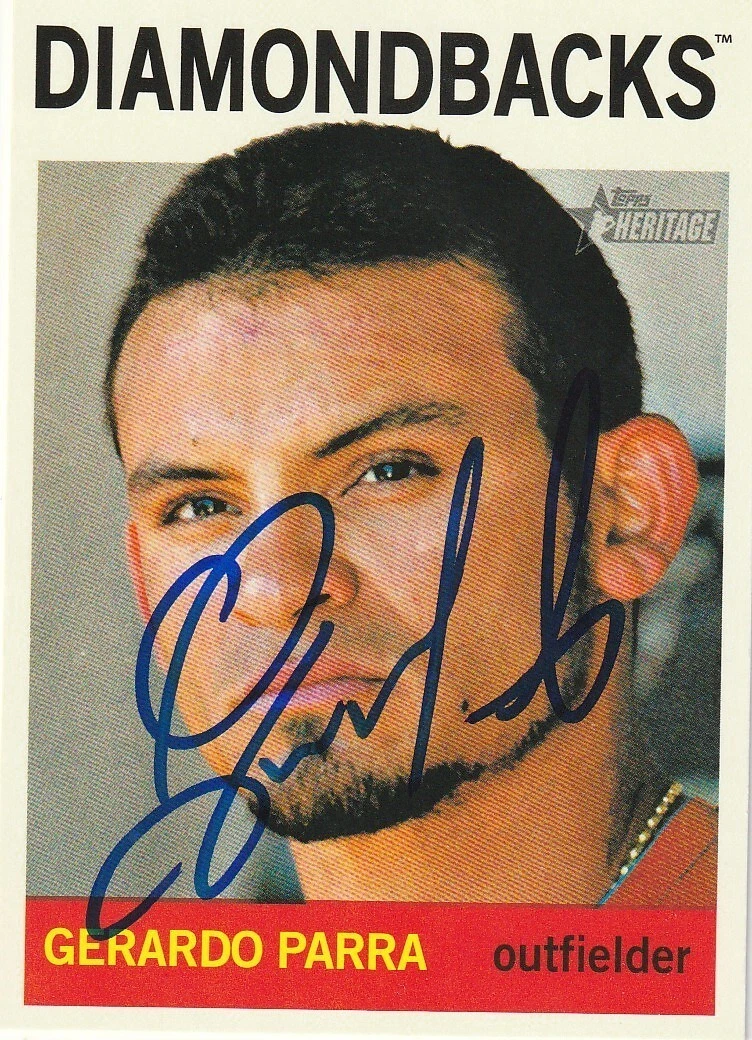 GERARDO PARRA  ARIZONA DIAMONDBACKS  SIGNED 2013 TOPPS HERITAGE CARD #326