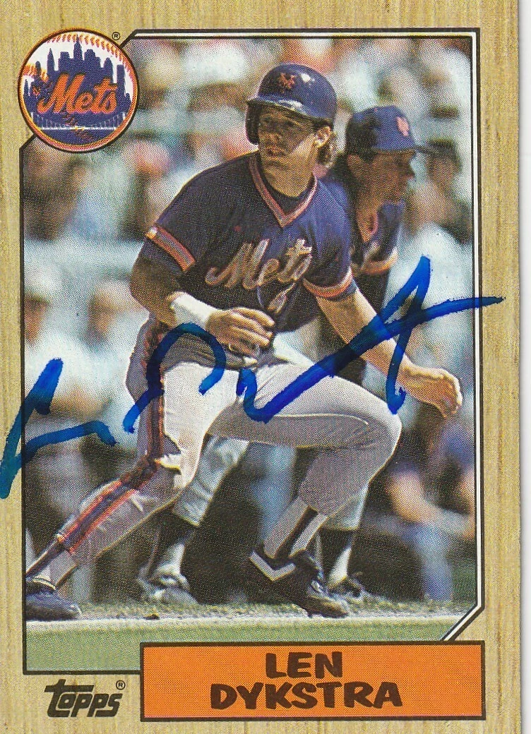 LENNY DYKSTRA  NEW YORK METS  SIGNED 1987 TOPPS CARD #295