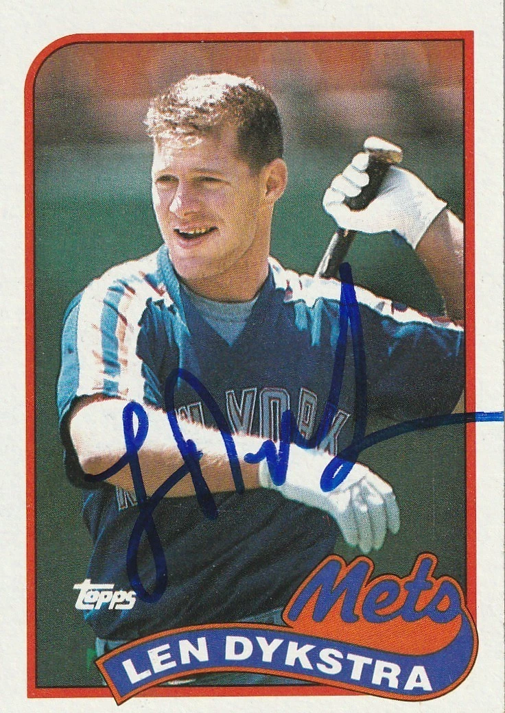 LENNY DYKSTRA  NEW YORK METS  SIGNED 1989 TOPPS CARD #435