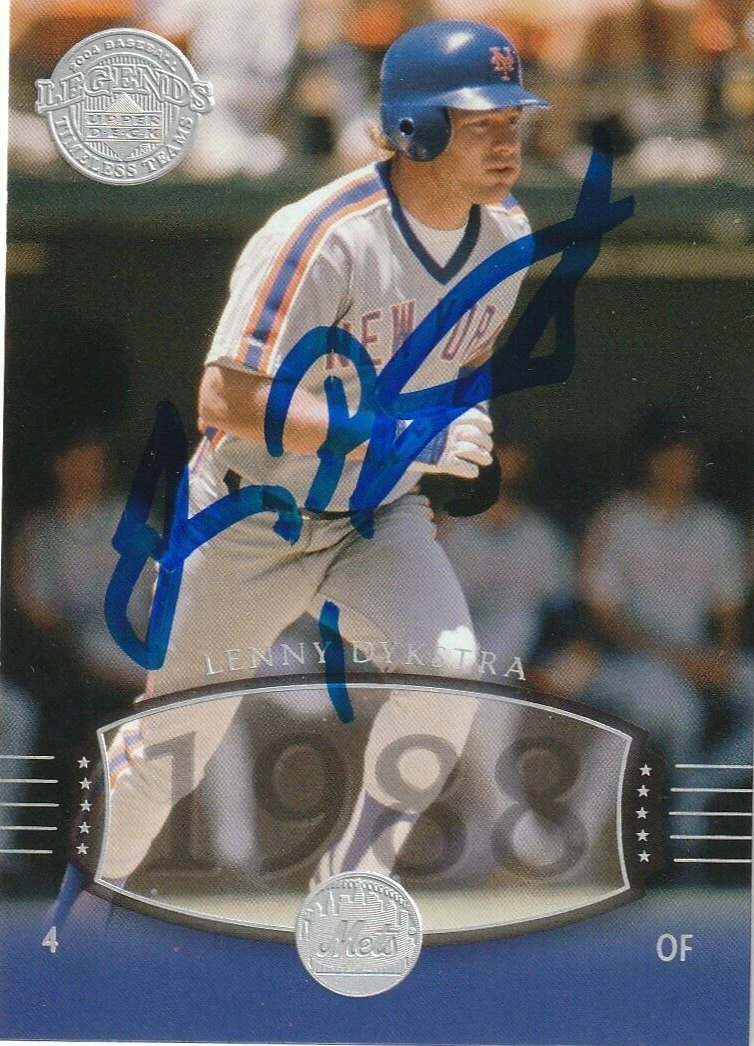 LENNY DYKSTRA  NEW YORK METS  SIGNED 2004 UPPER DECK LEGENDS CARD #287