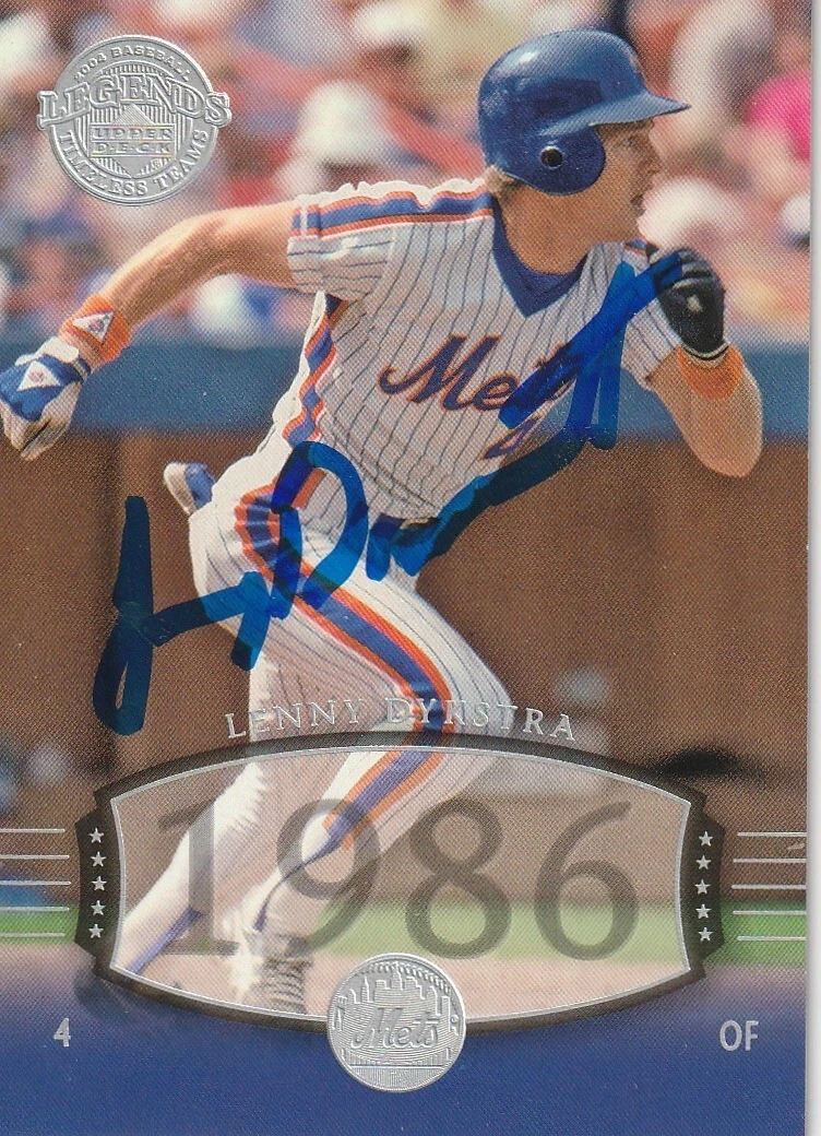 LENNY DYKSTRA  NEW YORK METS  SIGNED 2004 UPPER DECK LEGENDS CARD #260