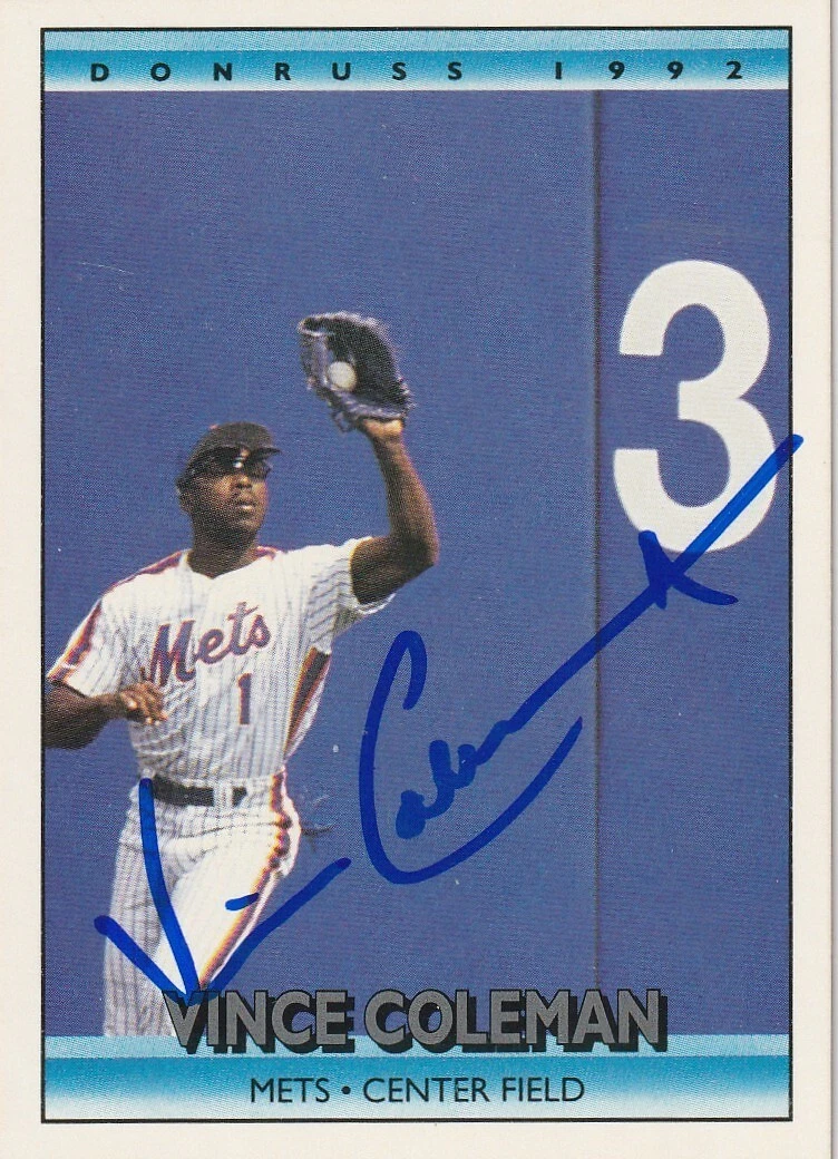 VINCE COLEMAN NEW YORK METS  SIGNED 1992 DONRUSS CARD #218