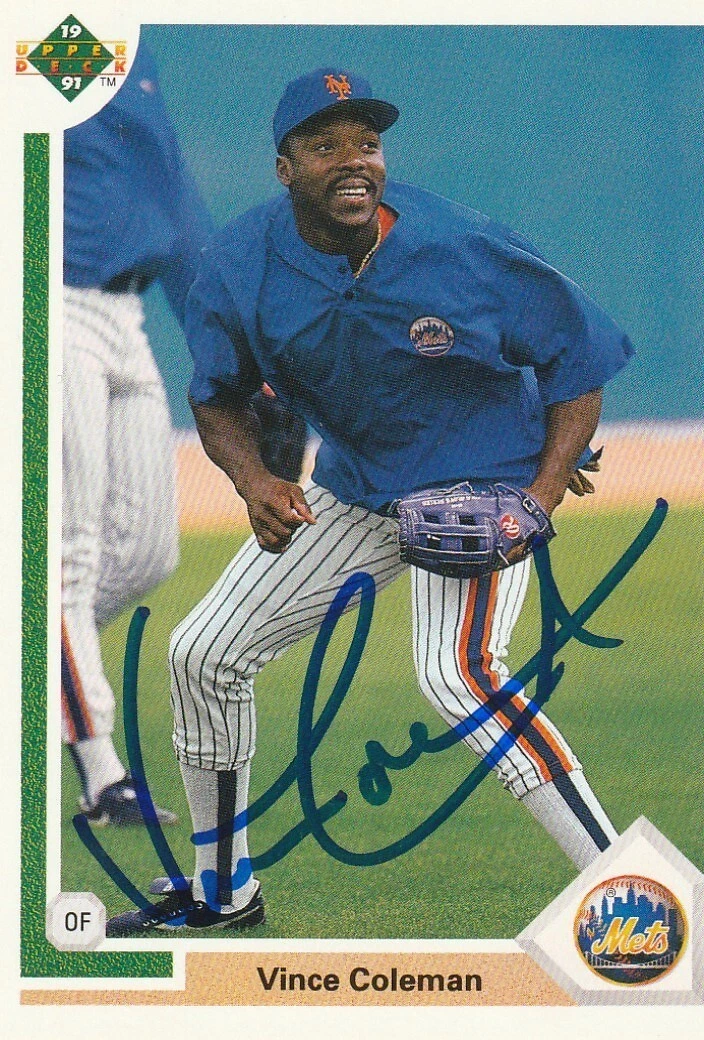 VINCE COLEMAN NEW YORK METS  SIGNED 1991 UPPER DECK CARD #768