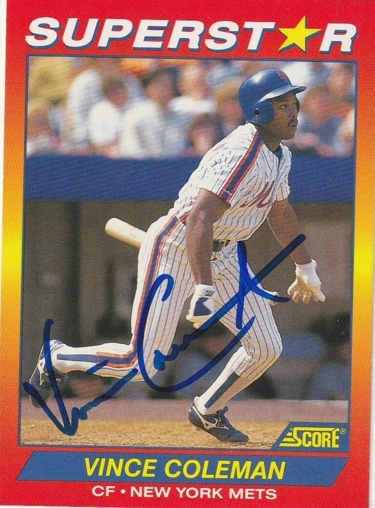 VINCE COLEMAN NEW YORK METS  SIGNED 1992 SCORE SUPERSTAR CARD #79