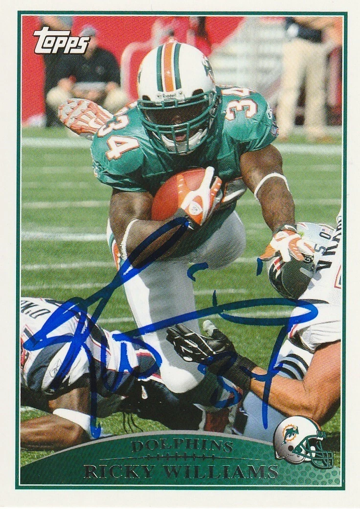 RICKY WILLIAMS MIAMI DOLPHINS  SIGNED 2009 TOPPS CARD #38
