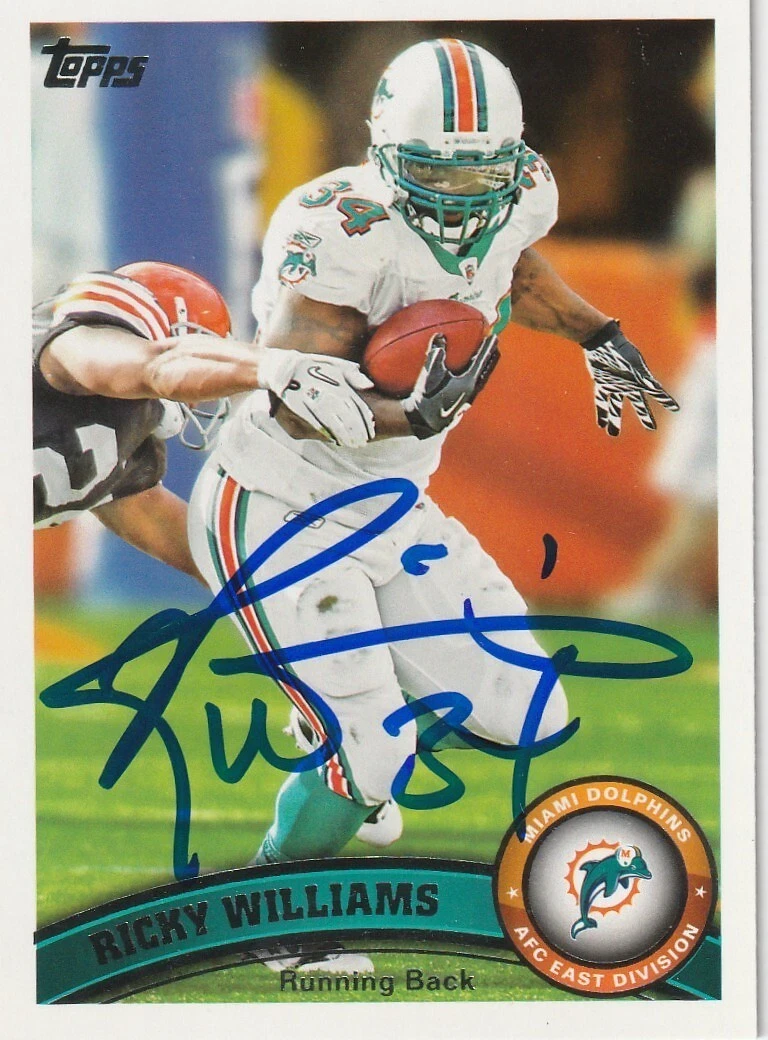 RICKY WILLIAMS MIAMI DOLPHINS  SIGNED 2011 TOPPS CARD #298