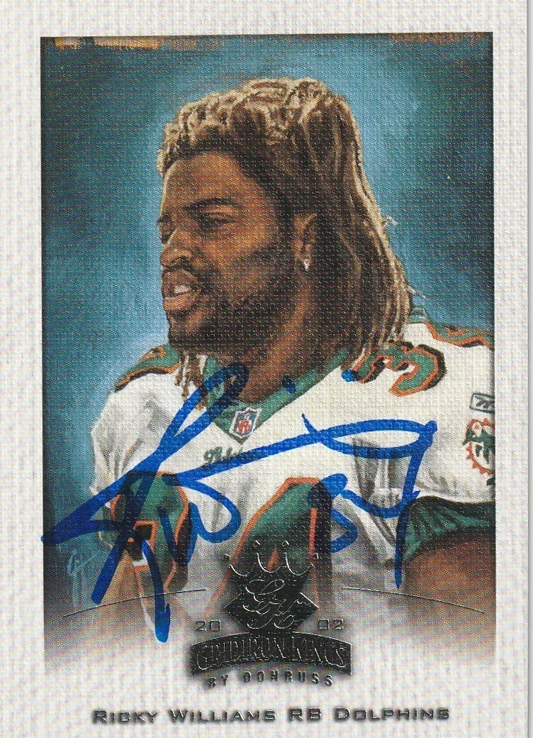 RICKY WILLIAMS MIAMI DOLPHINS  SIGNED 2002 DONRUSS GRIDIRON KINGS CARD #48