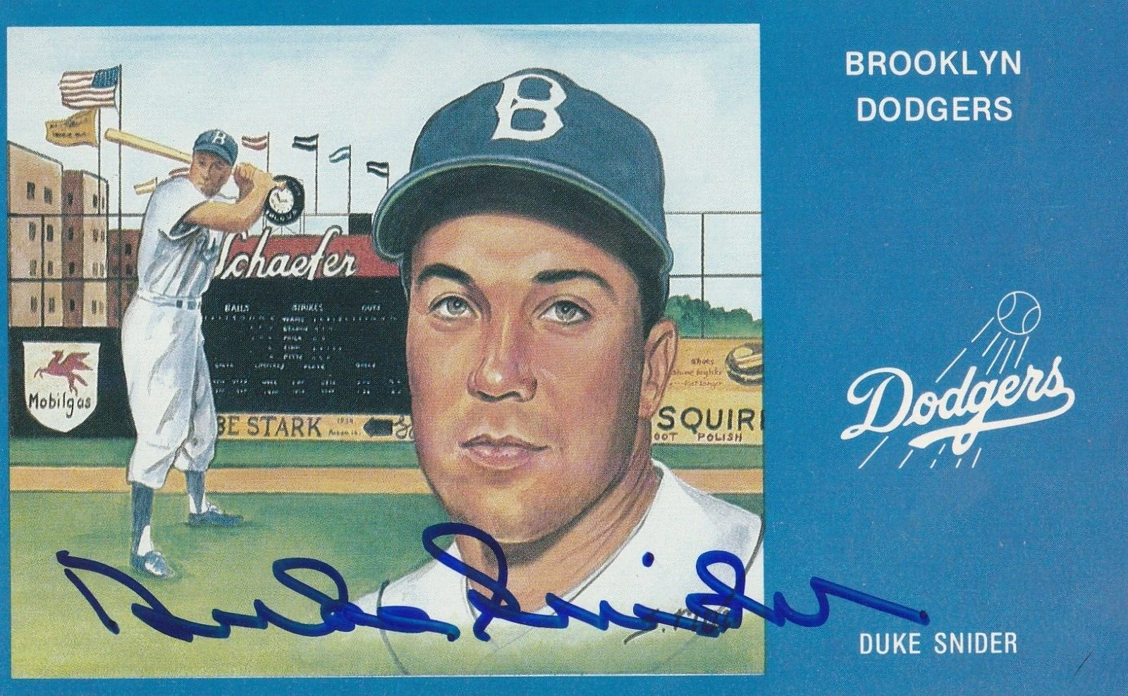 DUKE SNIDER  LOS ANGELES DODGERS  SIGNED SUSAN RINI POSTCARD