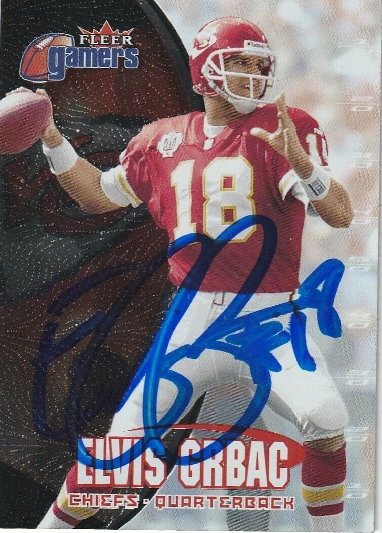 ELVIS GRBAC KANSAS CITY CHIEFS  SIGNED 2000 FLEER GAMERS CARD #82