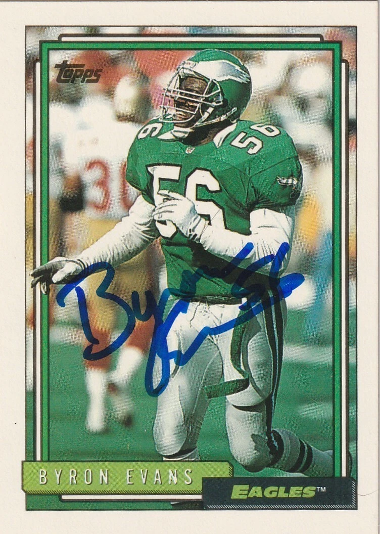BYRON EVANS PHILADELPHIA EAGLES  SIGNED 1992 TOPPS CARD #304