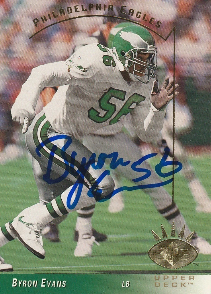 BYRON EVANS PHILADELPHIA EAGLES  SIGNED 1993 UPPER DECK SP CARD #202