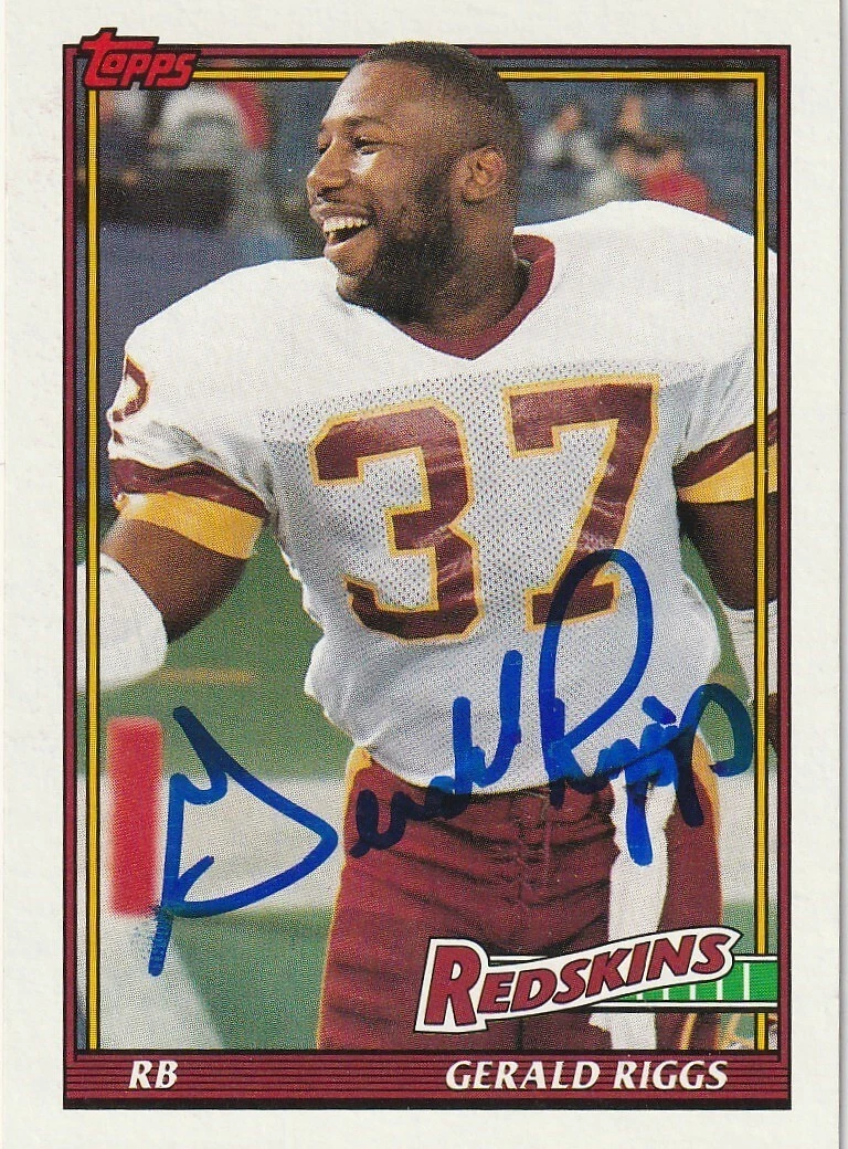 GERALD RIGGS  WASHINGTON REDSKINS   SIGNED 1991 TOPPS CARD #178