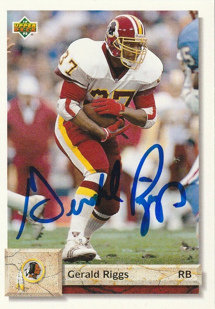 GERALD RIGGS WASHINGTON REDSKINS  SIGNED 1992 UPPER DECK CARD #266