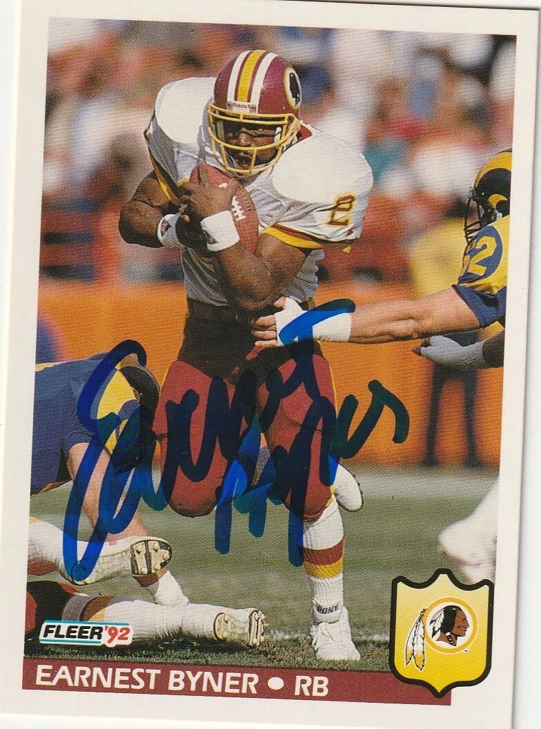 EARNEST BYNER WASHINGTON REDSKINS  SIGNED 1992 FLEER CARD #414