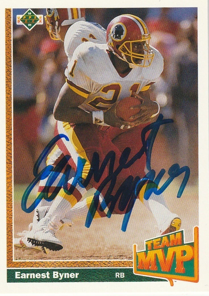 EARNEST BYNER WASHINGTON REDSKINS  SIGNED 1991 UPPER DECK CARD #478
