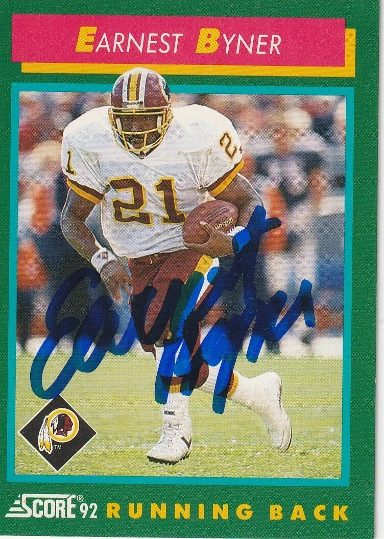 EARNEST BYNER WASHINGTON REDSKINS  SIGNED 1992 SCORE CARD #296