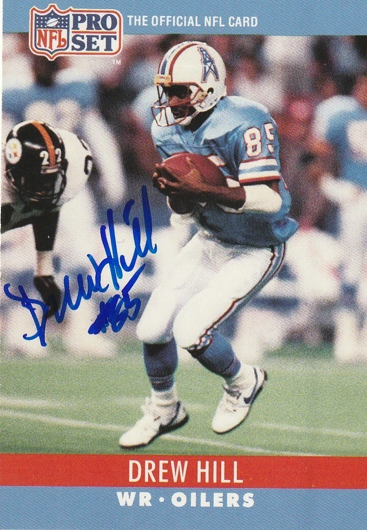 DREW HILL HOUSTON OILERS  SIGNED 1990 PRO SET CARD #122
