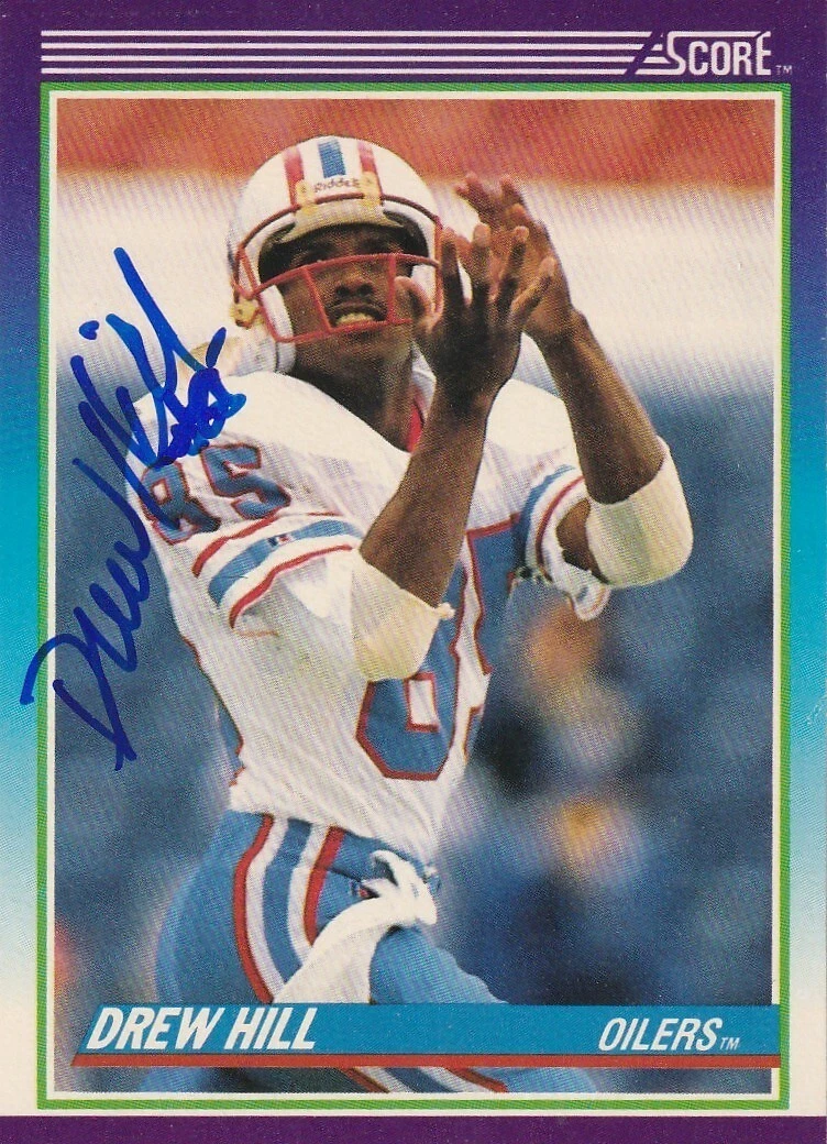 DREW HILL HOUSTON OILERS  SIGNED 1990 SCORE CARD #185