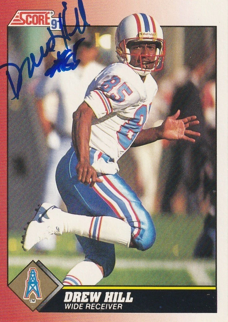 DREW HILL HOUSTON OILERS  SIGNED 1991 SCORE CARD #215