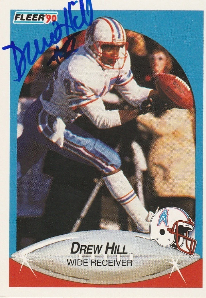 DREW HILL HOUSTON OILERS  SIGNED 1990 FLEER CARD #130