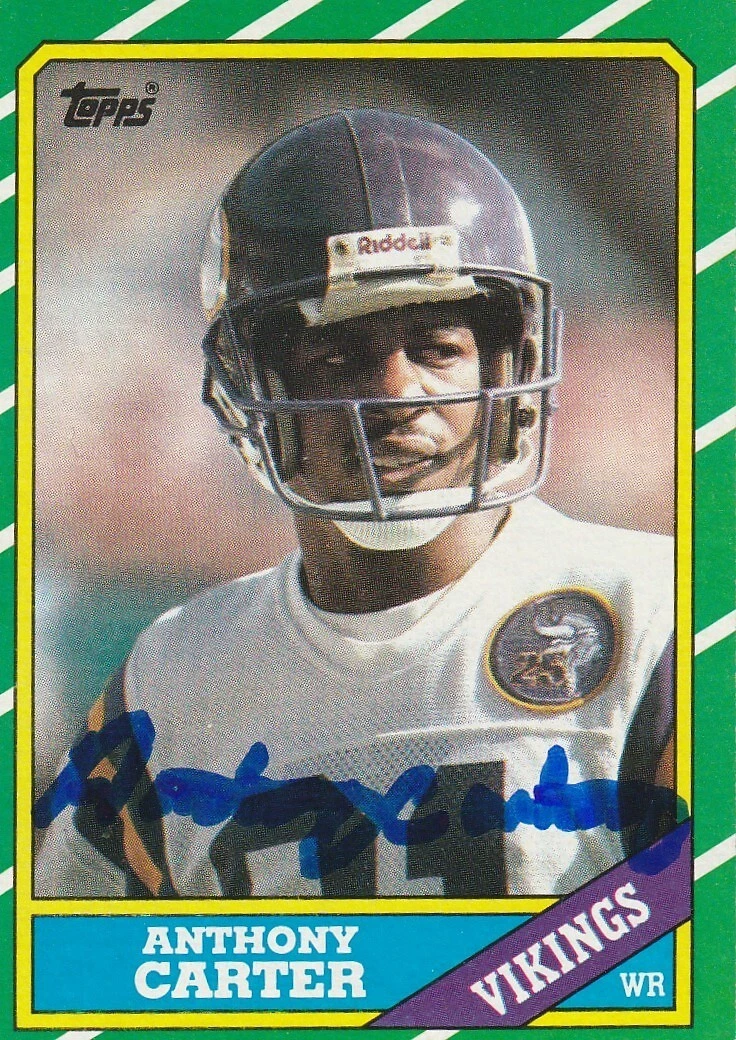 ANTHONY CARTER MINNESOTA VIKINGS  SIGNED 1986 TOPPS CARD #297