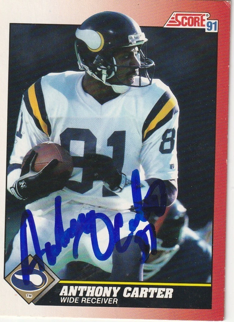 ANTHONY CARTER MINNESOTA VIKINGS  SIGNED 1991 SCORE CARD #182