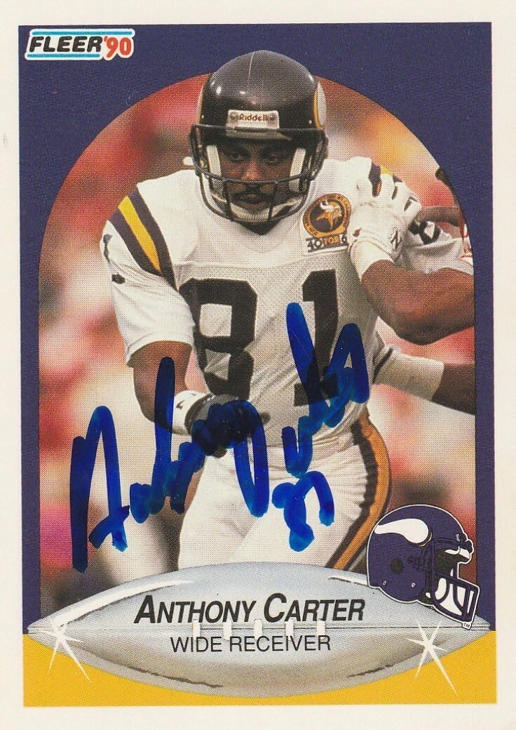ANTHONY CARTER MINNESOTA VIKINGS  SIGNED 1990 FLEER CARD #96
