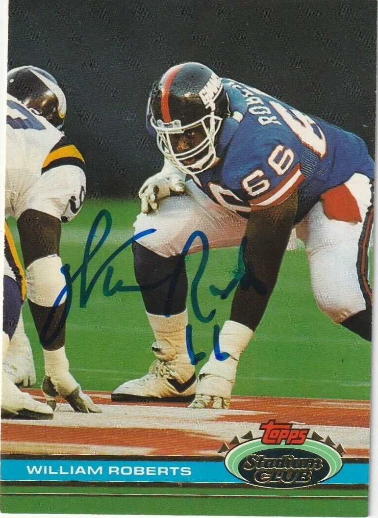 WILLIAM ROBERTS NEW YORK GIANTS  SIGNED 1991 TOPPS STADIUM CARD #364