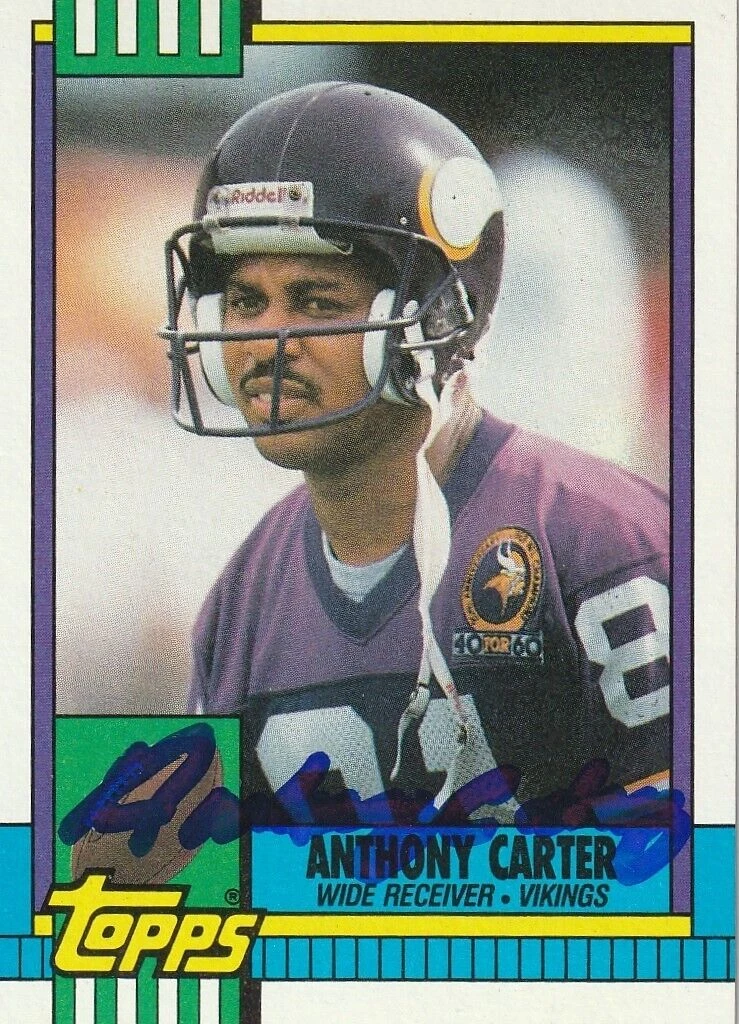 ANTHONY CARTER MINNESOTA VIKINGS  SIGNED 1990 TOPPS CARD #115
