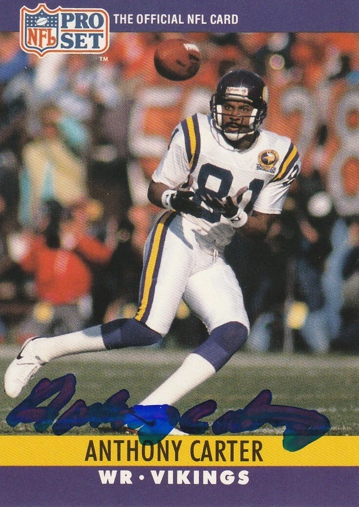 ANTHONY CARTER MINNESOTA VIKINGS  SIGNED 1990 PRO SET CARD #187