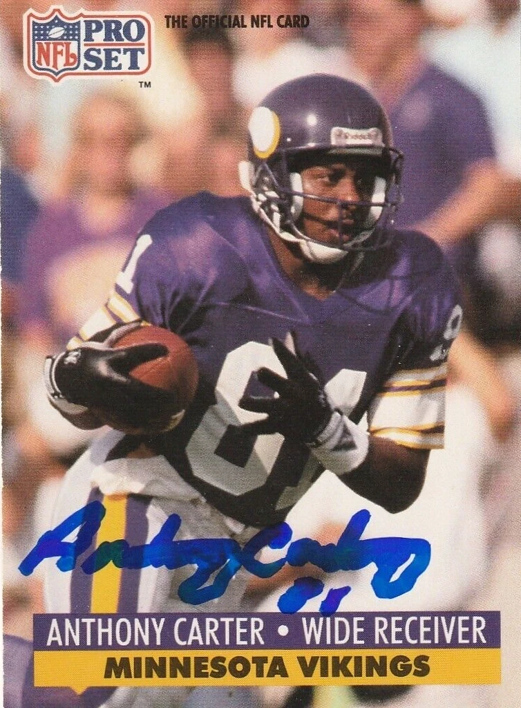 ANTHONY CARTER MINNESOTA VIKINGS  SIGNED 1991 PRO SET CARD #569