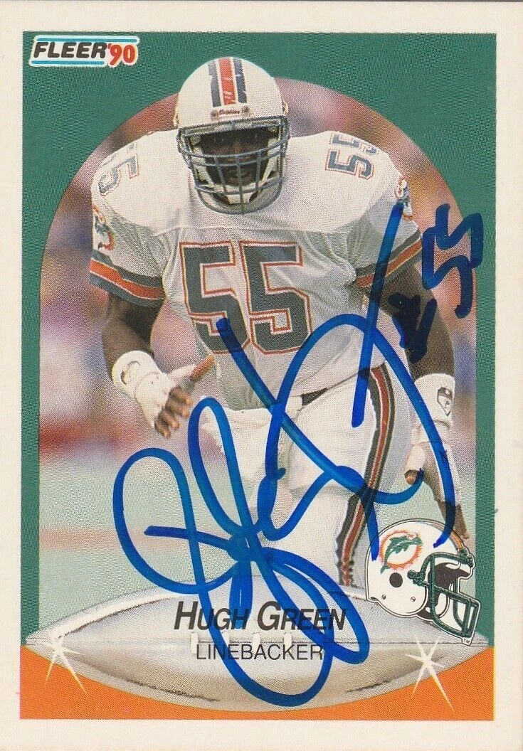 HUGH GREEN MIAMI DOLPHINS  SIGNED 1990 FLEER CARD #241