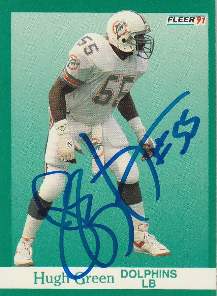 HUGH GREEN MIAMI DOLPHINS  SIGNED 1991 FLEER CARD #121