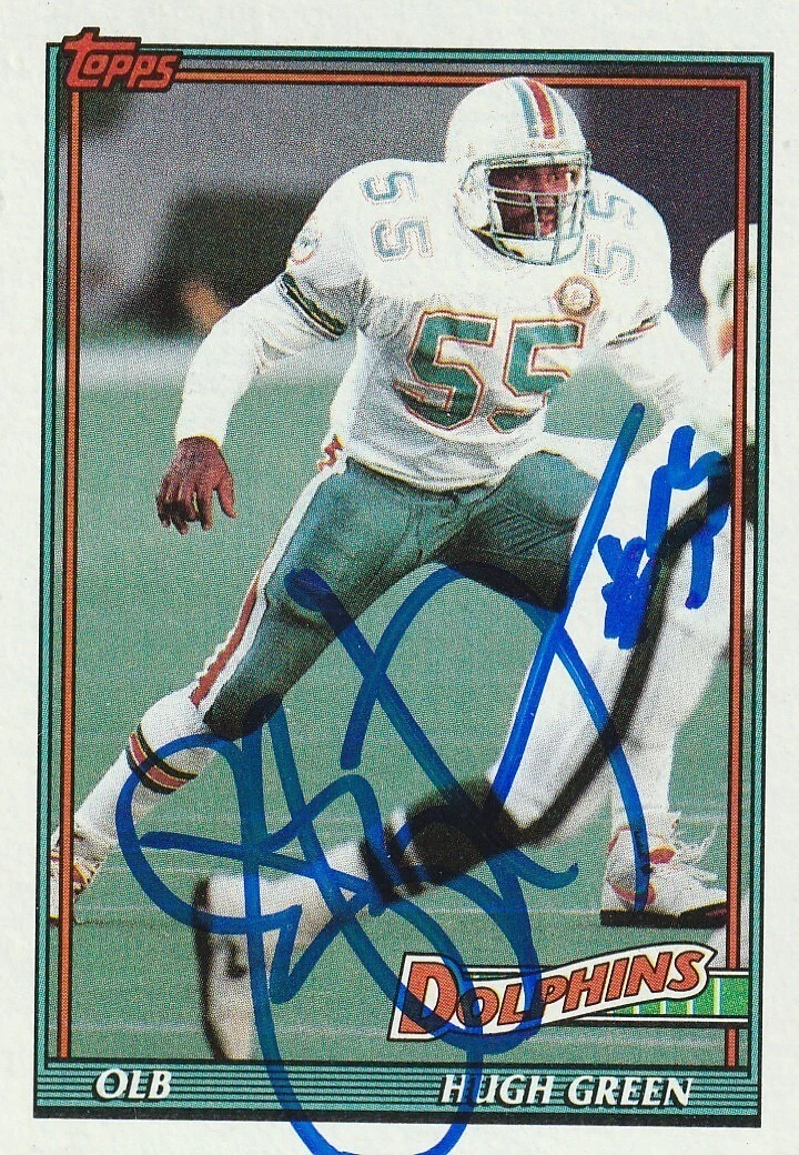 HUGH GREEN MIAMI DOLPHINS  SIGNED 1991 TOPPS CARD #126