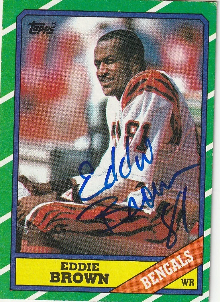 EDDIE BROWN CINCINNATI BENGALS  SIGNED 1986 TOPPS ROOKIE CARD #280