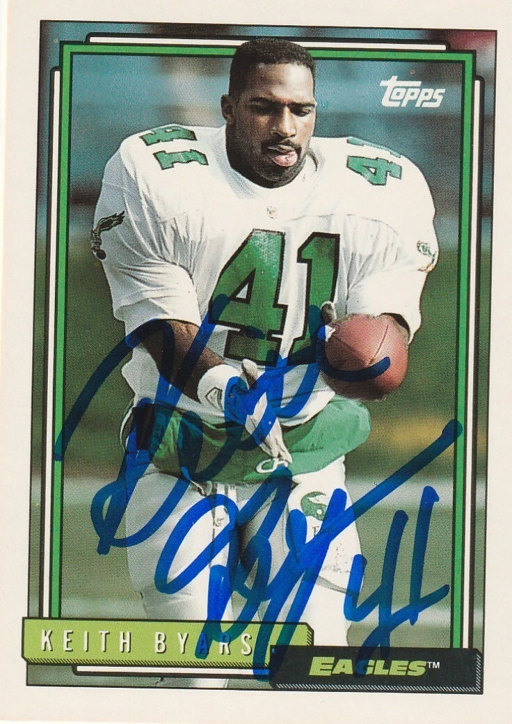 KEITH BYARS PHILADELPHIA EAGLES  SIGNED 1992 TOPPS ROOKIE CARD #520