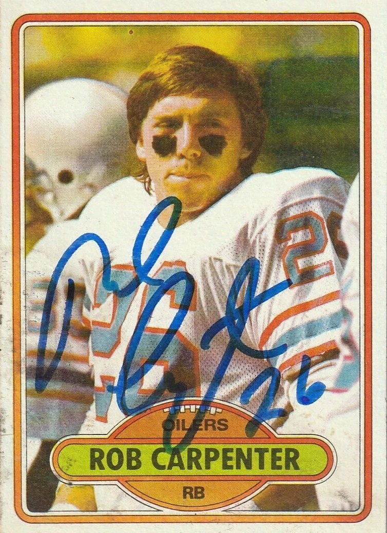 ROB CARPENTER HOUSTON OILERS  SIGNED 1980 TOPPS ROOKIE CARD #378