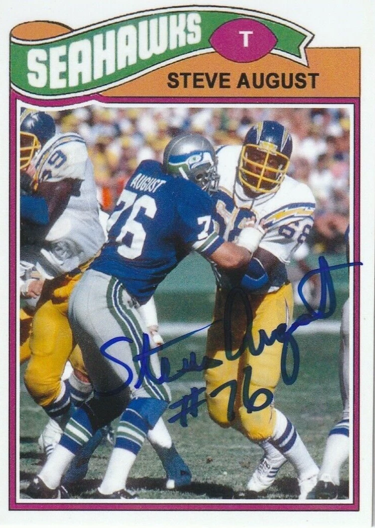 STEVE AUGUST SEATTLE SEAHAWKS  SIGNED 1977 STYLE CUSTOM CARD