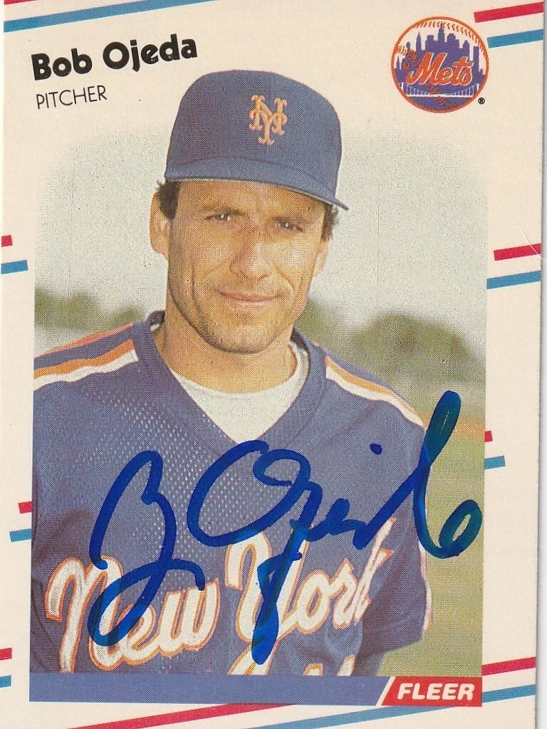 BOB OJEDA NEW YORK METS  SIGNED 1988 FLEER CARD #147