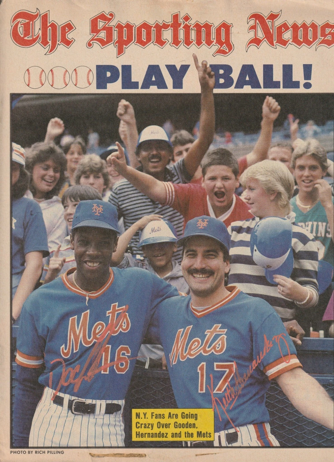 DOC GOODEN / KEITH HERNANDEZ NEW YORK METS SIGNED 1985 SPORTING NEWS MAGAZINE