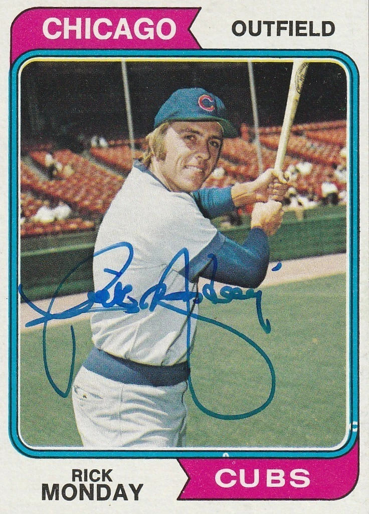 RICK MONDAY CHICAGO CUBS  SIGNED 1974 TOPPS CARD #295