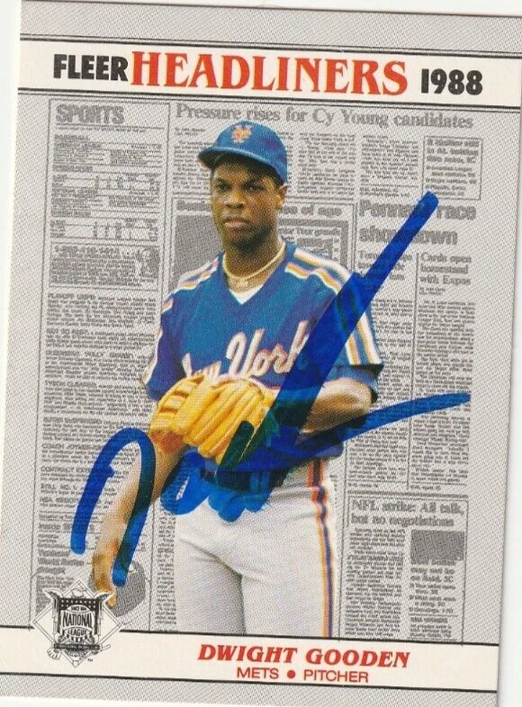 DWIGHT GOODEN NEW YORK METS  SIGNED 1988 FLEER HEADLINERS CARD #5