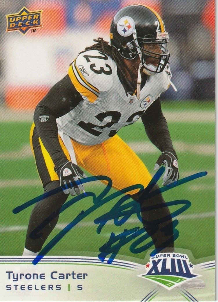 TYRONE CARTER PITTSBURGH STEELERS SIGNED 2009 UPPER DECK SB CARD #37