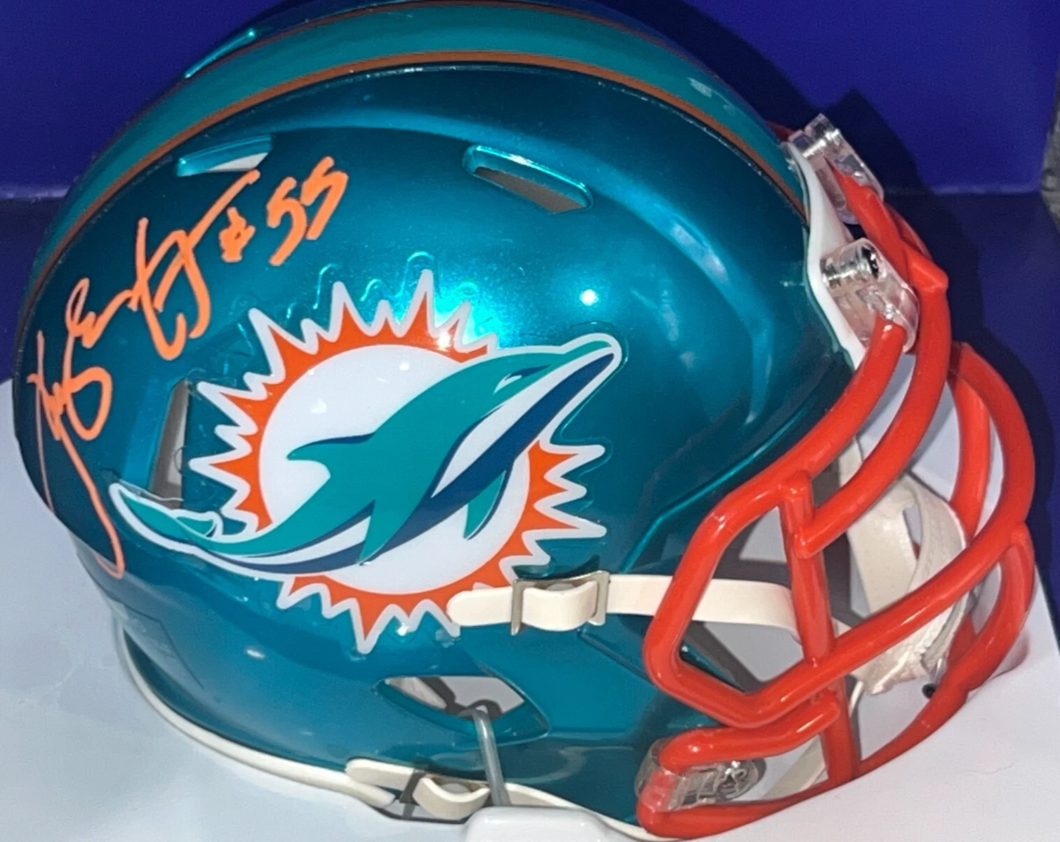 HUGH GREEN MIAMI DOLPHINS SIGNED FLASH MINI HELMET