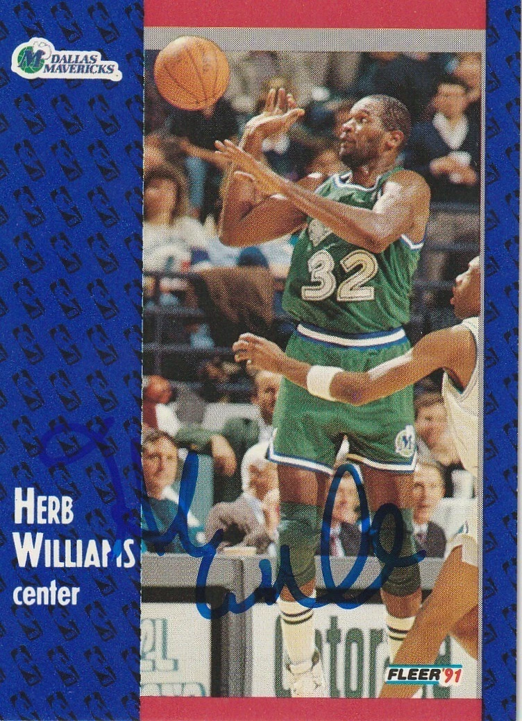 HERB WILLIAMS DALLAS MAVERICKS  SIGNED 1991 FLEER CARD #48