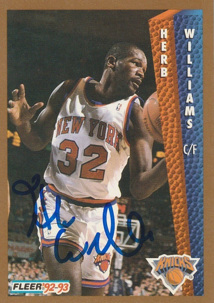 HERB WILLIAMS NEW YORK KNICKS  SIGNED 1992 FLEER CARD #398