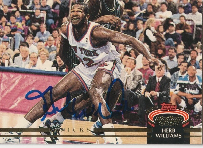 HERB WILLIAMS NEW YORK KNICKS SIGNED 1992 TOPPS STADIUM CARD #354