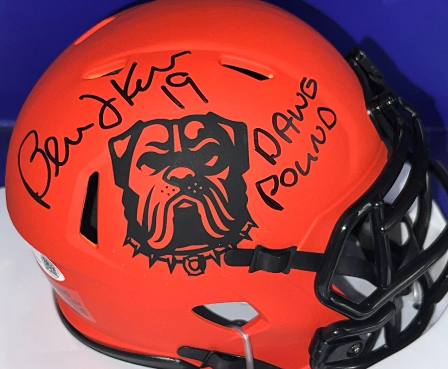 BERNIE KOSAR CLEVELAND BROWNS DAWG POUND JSA AUTHENTICATED SIGNED RAVE MINI