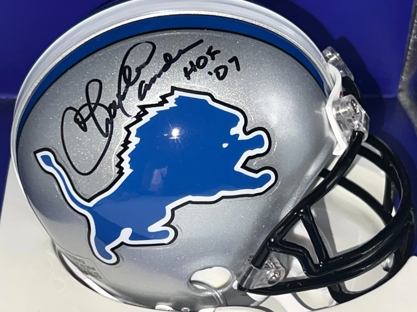 CHARLIE SANDERS DETROIT LIONS HOF 2007  SIGNED VSR4 MINI HELMET
