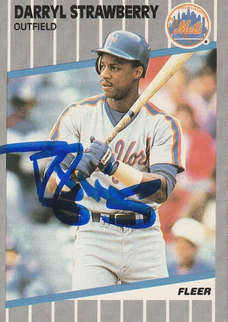 DARRYL STRAWBERRY NEW YORK METS SIGNED FLEER 1989 CARD #49